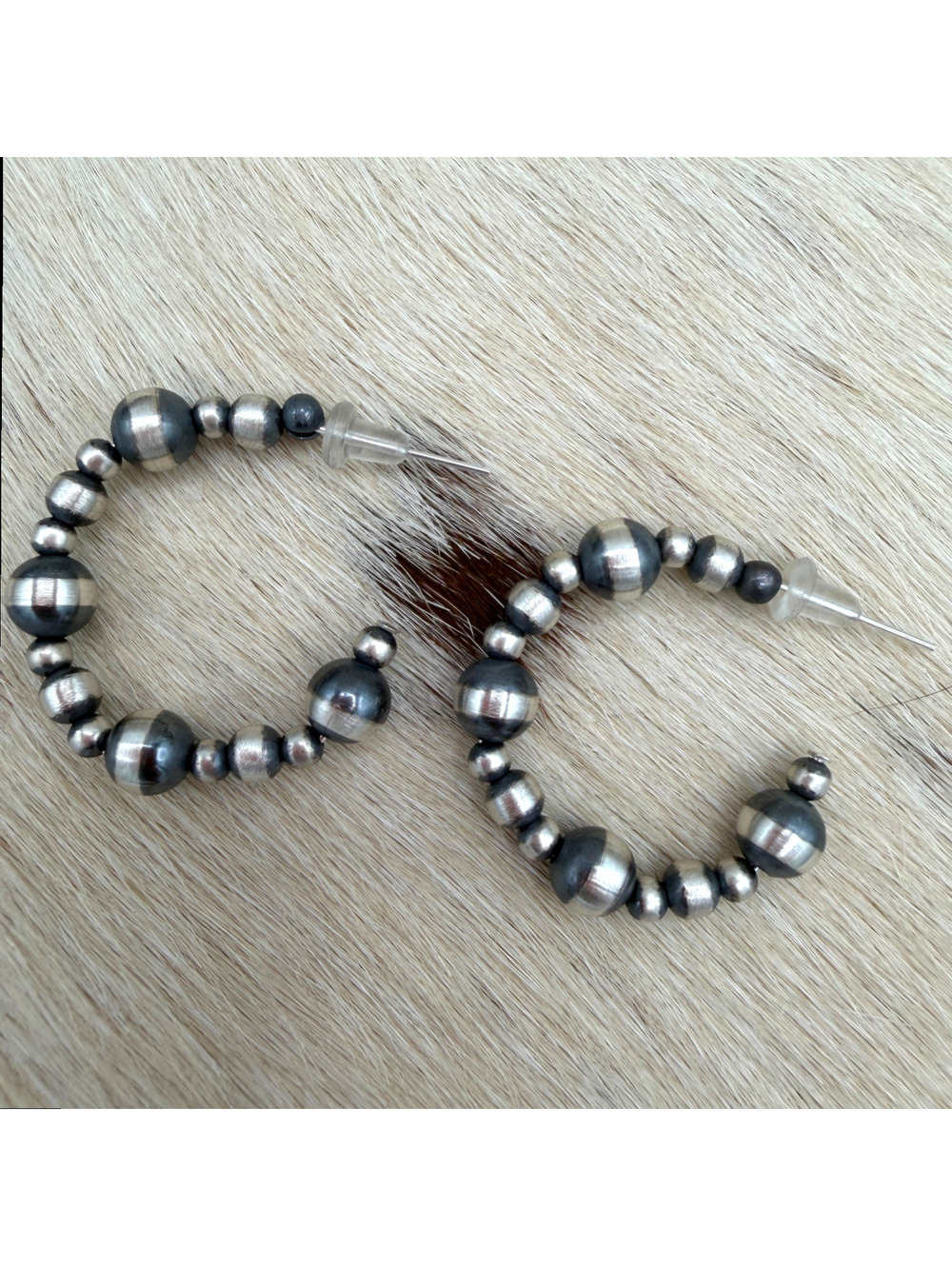 Navajo Finished Sterling Pearl Post Hoops-3-8mm